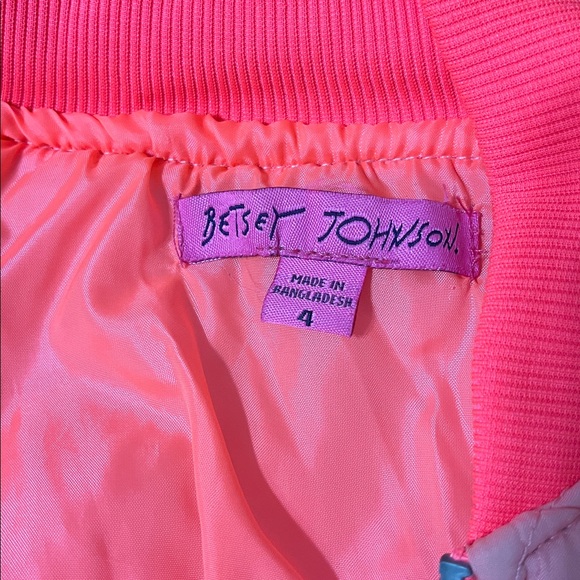 Betsey Johnson Girls Coral Pink Floral Quilted Puffer Jacket Sz 4 - Picture 5 of 6